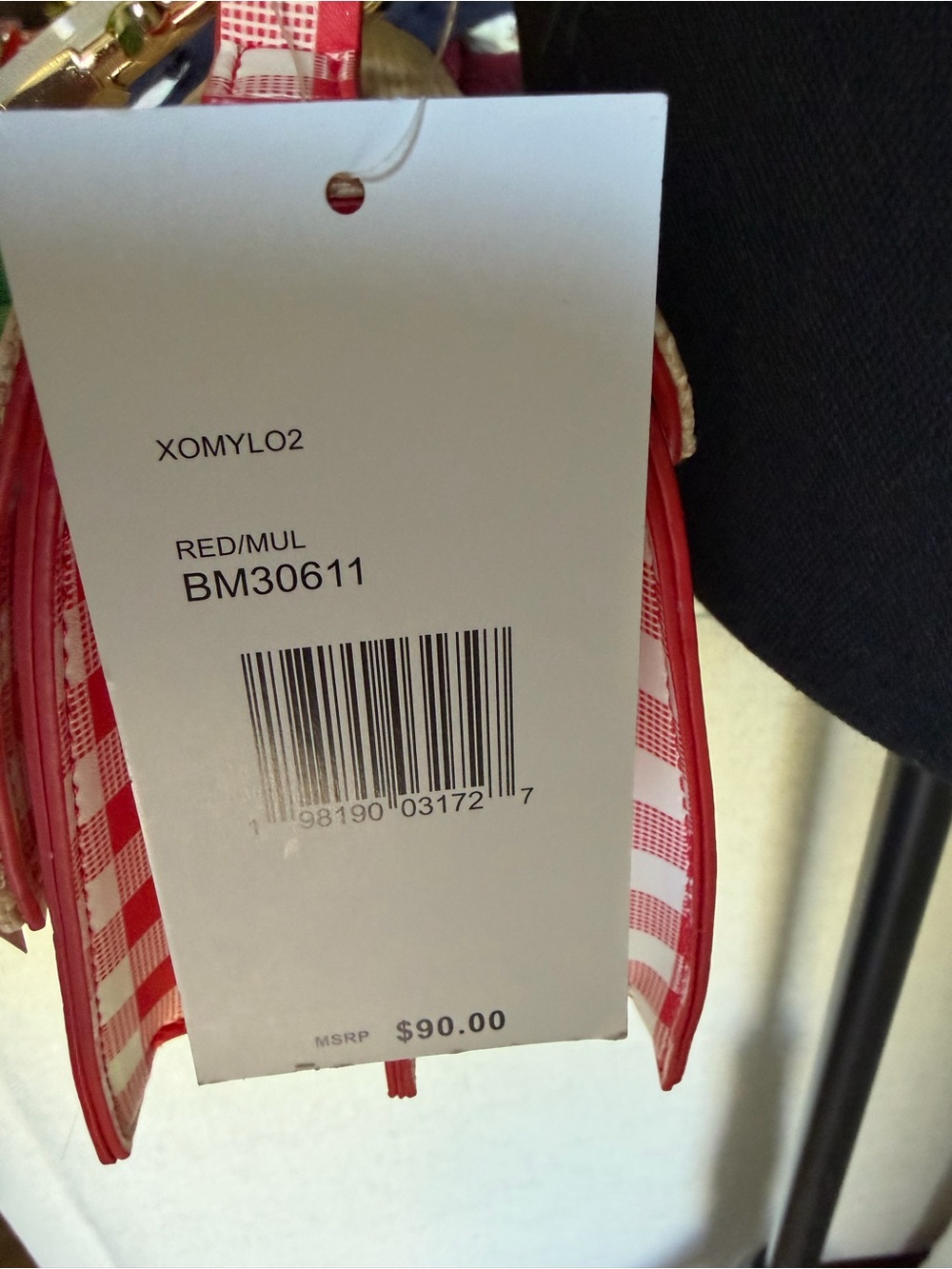 Betsey Johnson Red and White Gingham Crossbody with Strawberry Charm - Picture 4 of 5